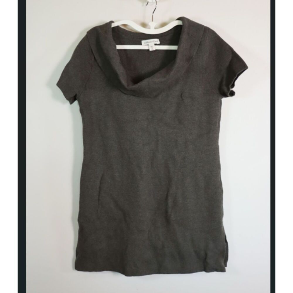 Coldwater Creek Forest Green CowlNeck Tunic Sweater Short Sleeve Soft Wool Blend